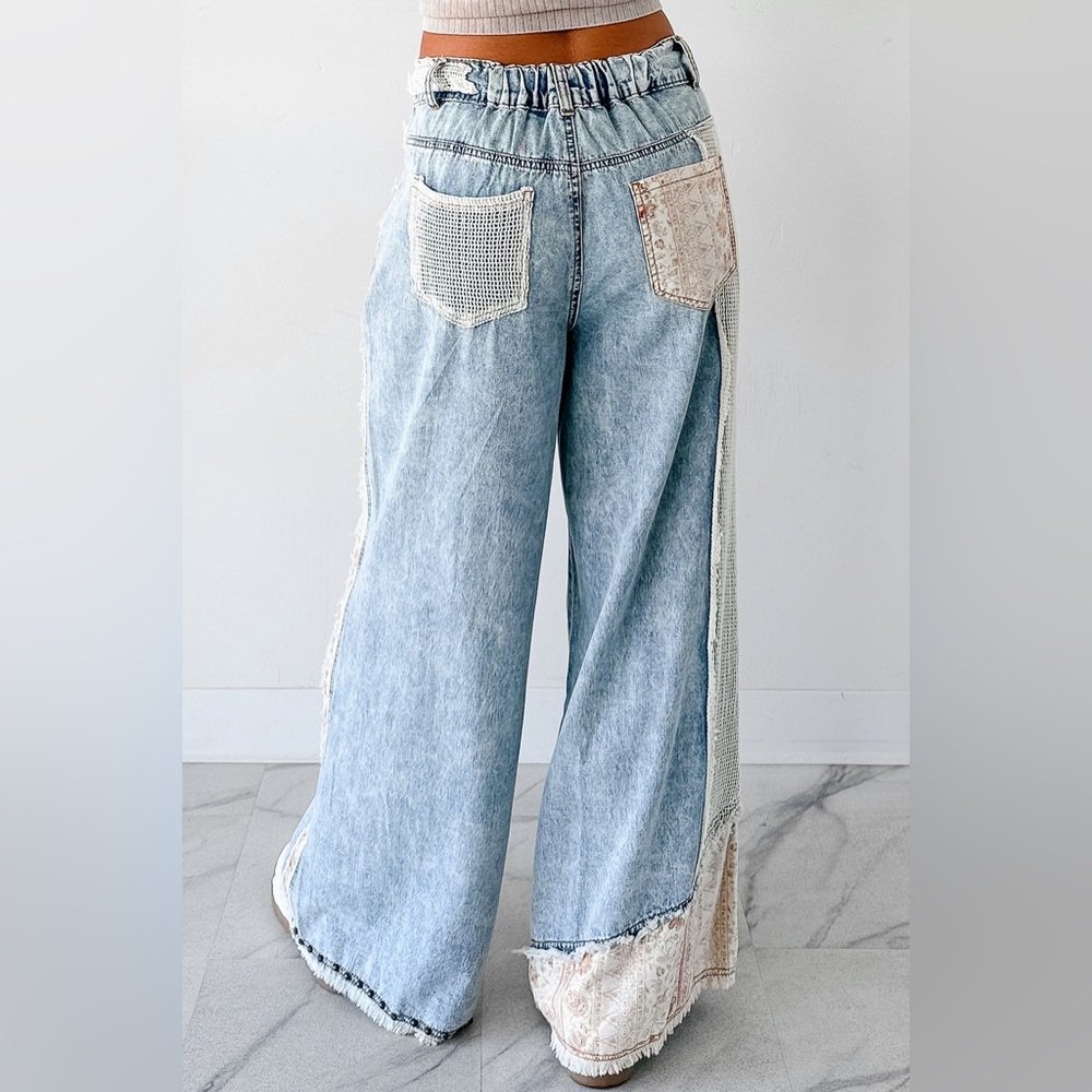 POL Light Blue Patchwork Wide-Leg Jeans - Picture 4 of 14
